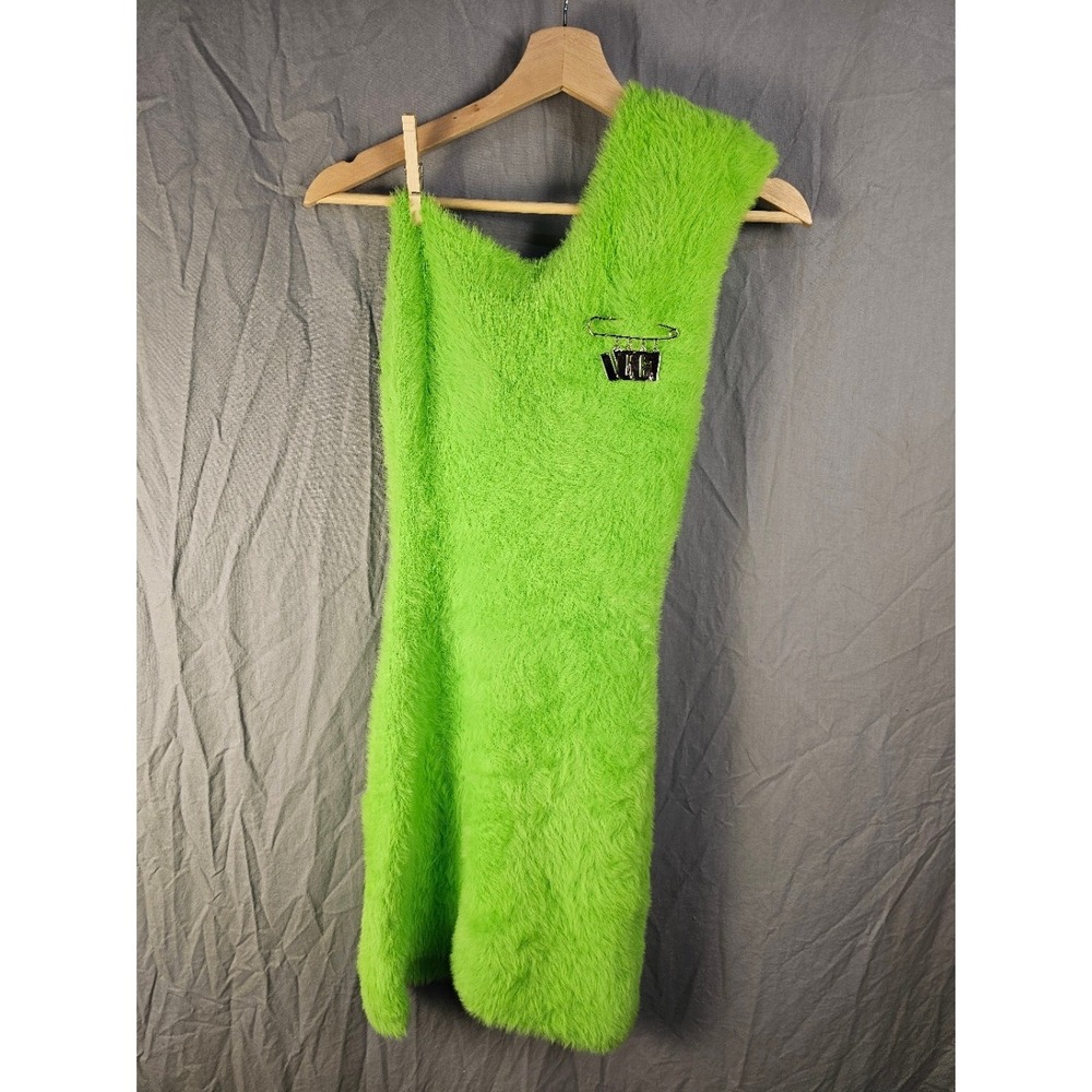 UGG Pride One Shoulder Fuzzy Eyelash Knit Mini Dress Neon Green XS 1159570